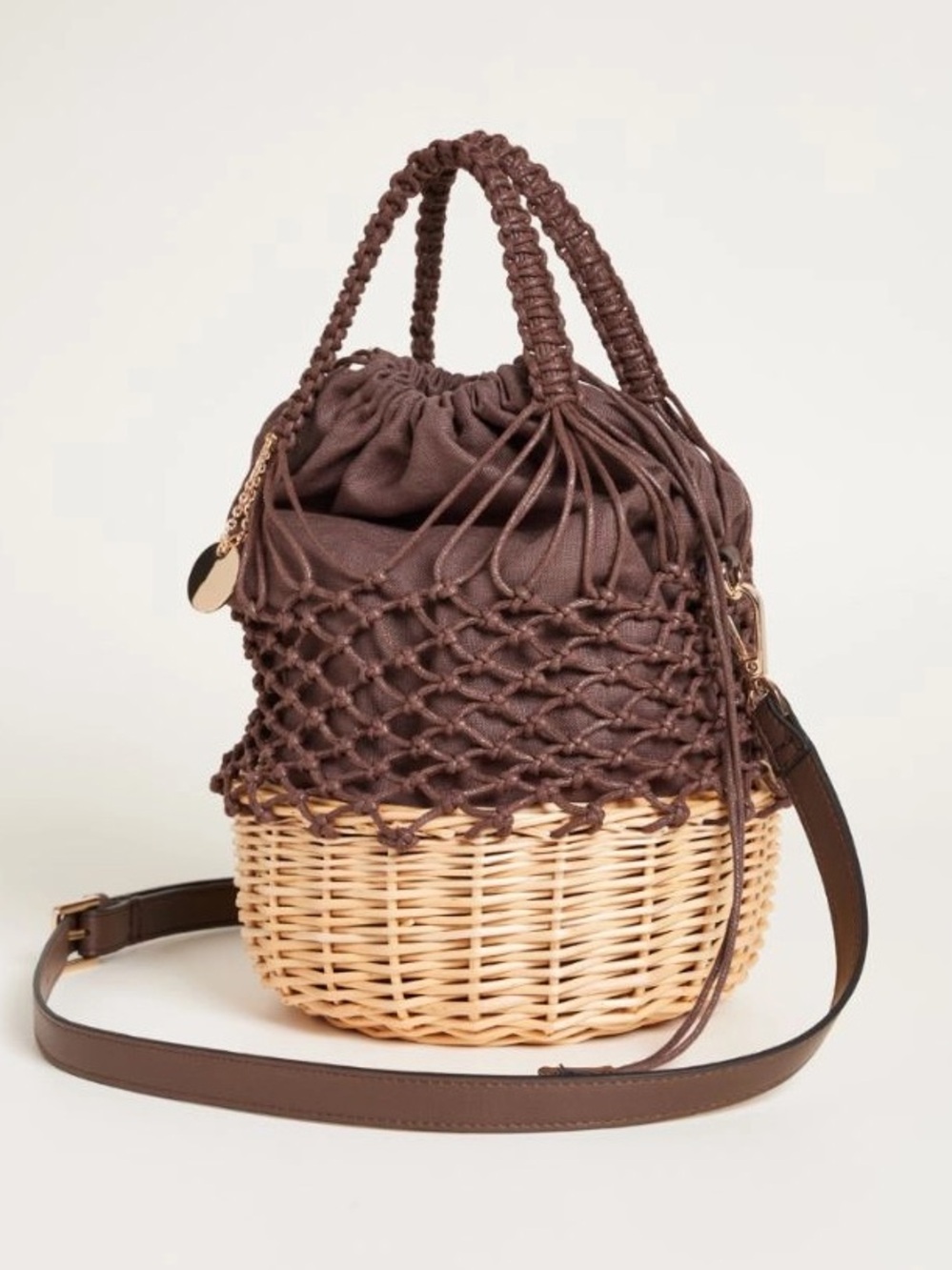 Intrend by Max Mara Mesh and Rattan Bucket Bag Size: OS Brown Spring/ Summer